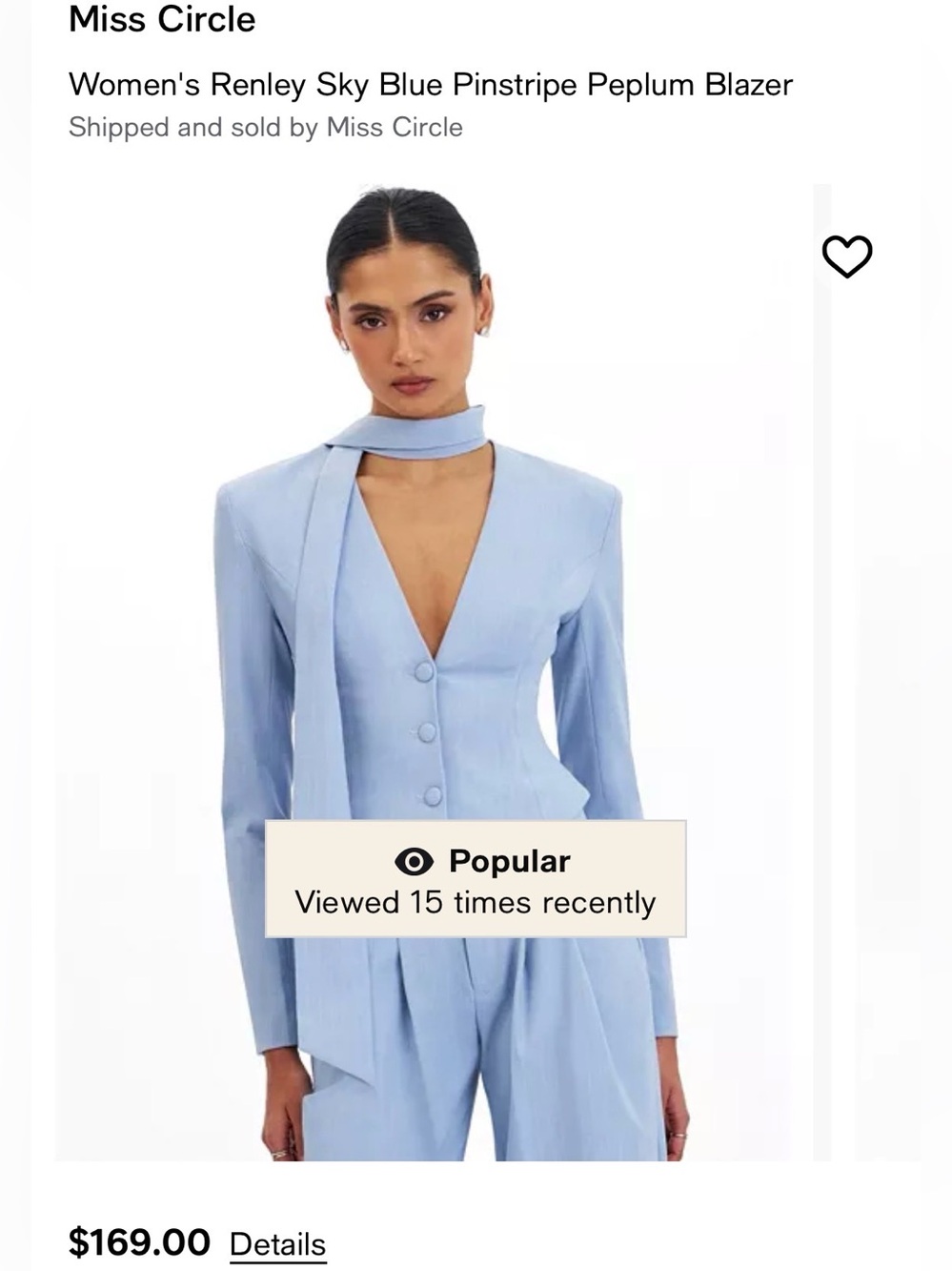 Miss Circle Renley Sky Blue Pinstripe Peplum Top and Reva Pants Small - Picture 3 of 6